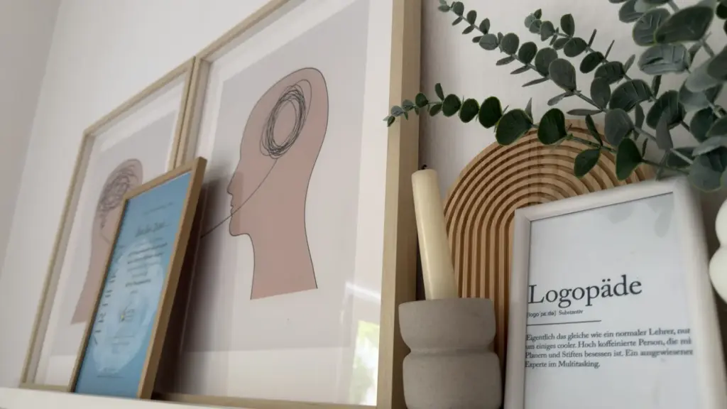 Praxisdetail bei LogoBilingua in Köln-Nippes mit Pflanze, Kopfillustration und Logopädie-Schild
