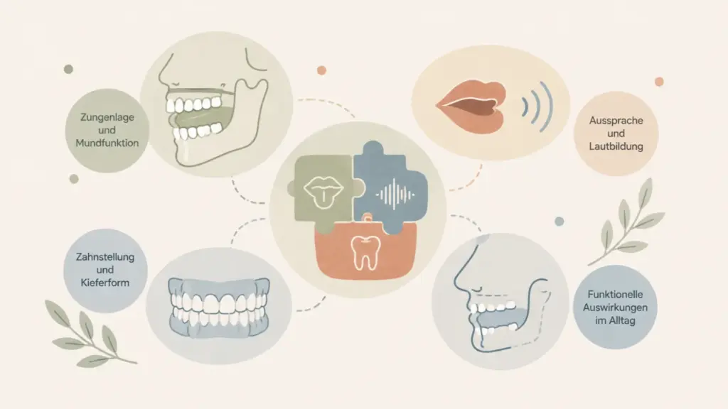 Illustration zum Zusammenhang zwischen Zungenlage, Zahnstellung und Aussprache